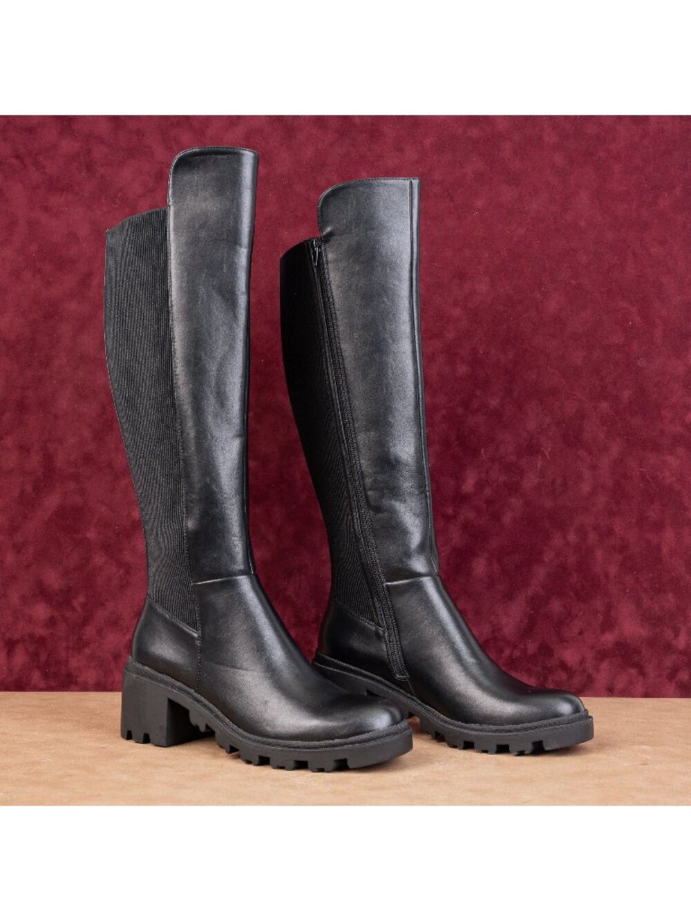 NY&C Women Aria Festival Party Black Vegan Leather Wide Calf Knee Boots sz 11